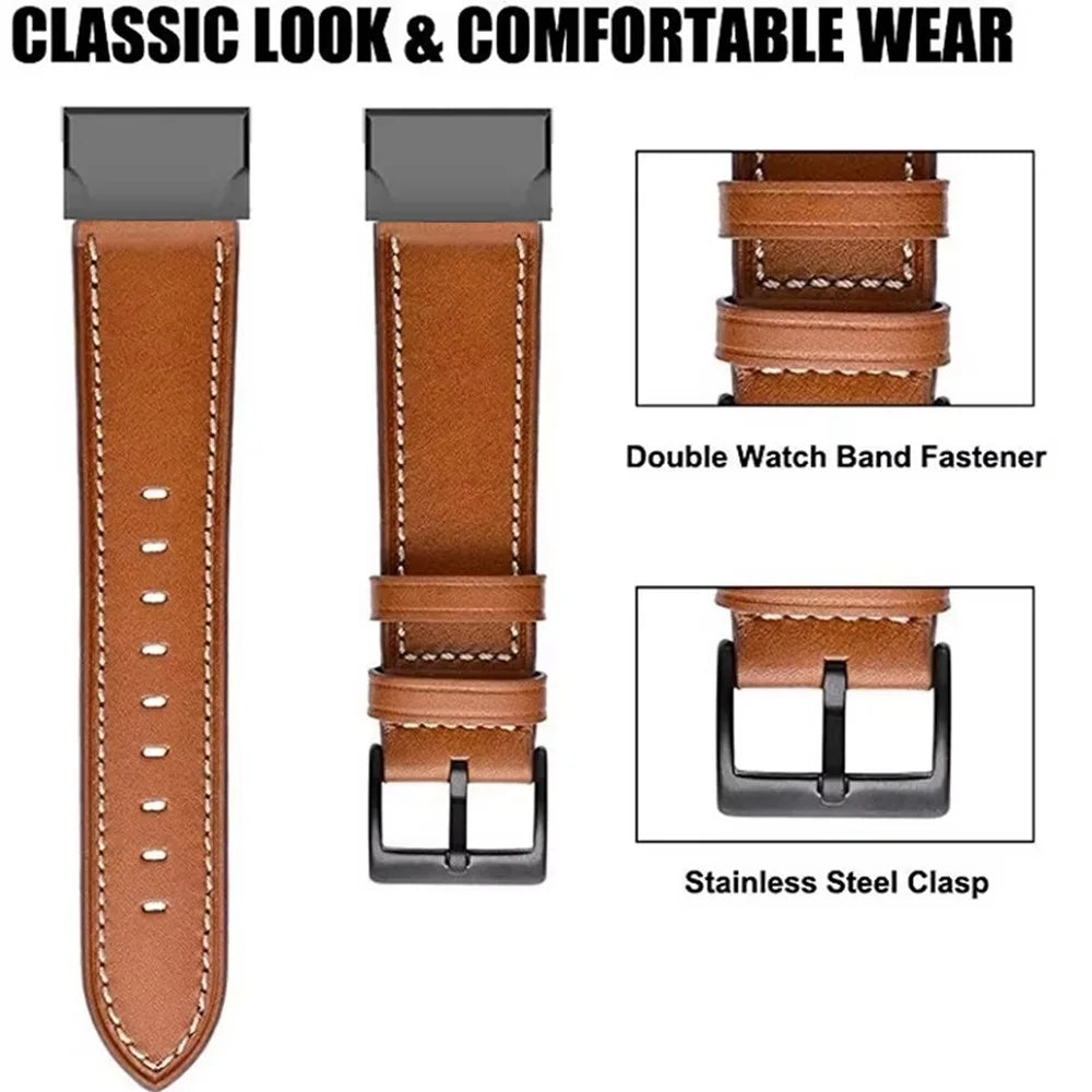 22mm White Stitch Quick Release Watch Band for Garmin Fenix 8 Pro AMOLED 47mm / 8 47mm / Fenix E 47mm Fiber Leather Replacement Strap - Brown - 3