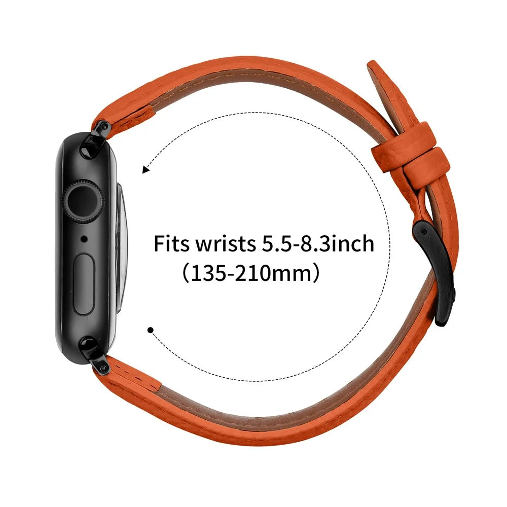 Litchi Textured Genuine Leather Strap with Electroplated Buckle for Apple Watch Series 11 10 42mm / 9 8 7 41mm / SE3 SE2 SE 6 5 4 40mm / 3 2 1 38mm Pointed-End Watch Band - Orange / Black - 7
