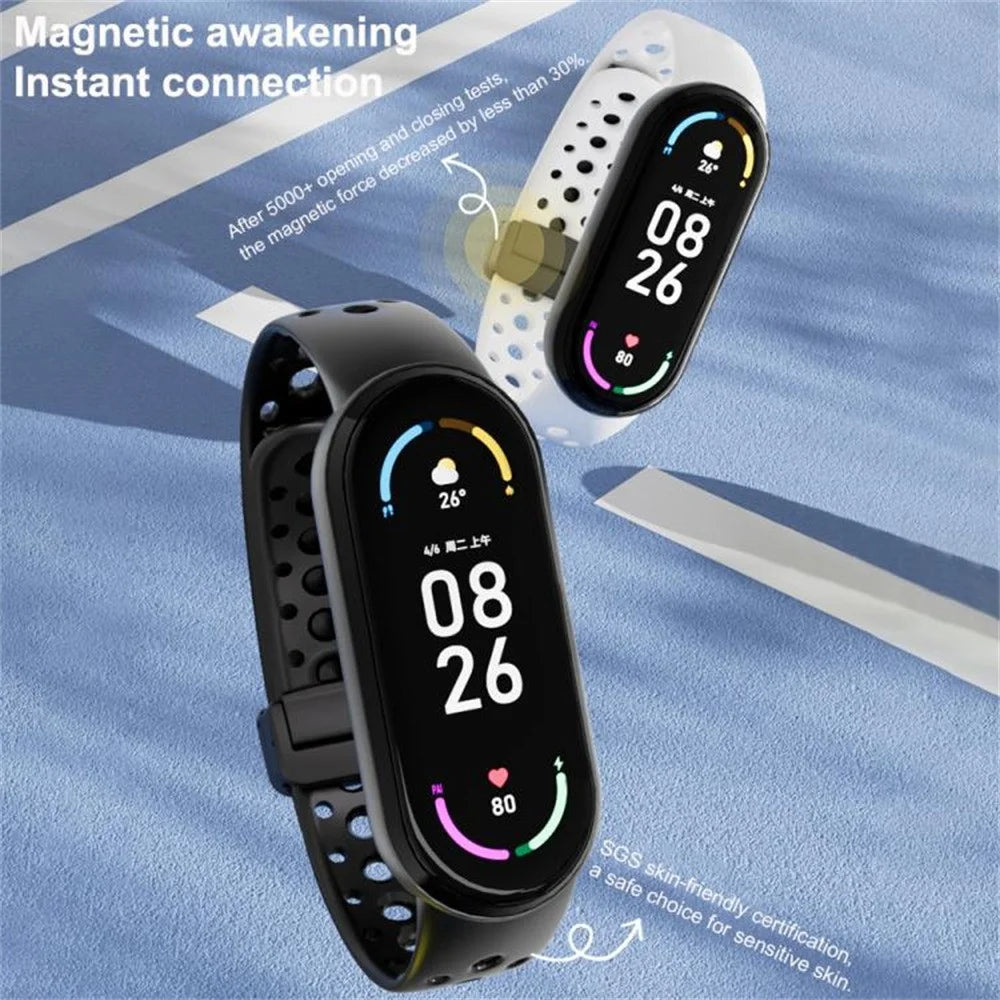 Magnetic Silicone Strap for Xiaomi Smart Band 10 / 9 / 8 Breathable Replacement Watch Band - Black - 3
