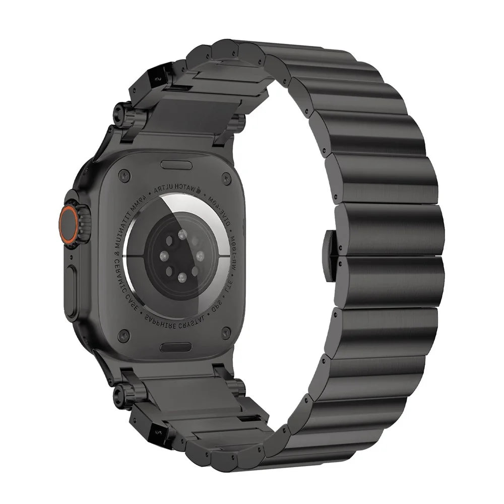 Textured Titanium Metal Band for Apple Watch Ultra 3 2 1 49mm / Series 11 10 46mm / 9 8 7 45mm / SE3 SE2 SE 6 5 4 44mm / 3 2 1 42mm Replacement Watch Strap with Butterfly Clasp - Black - 1
