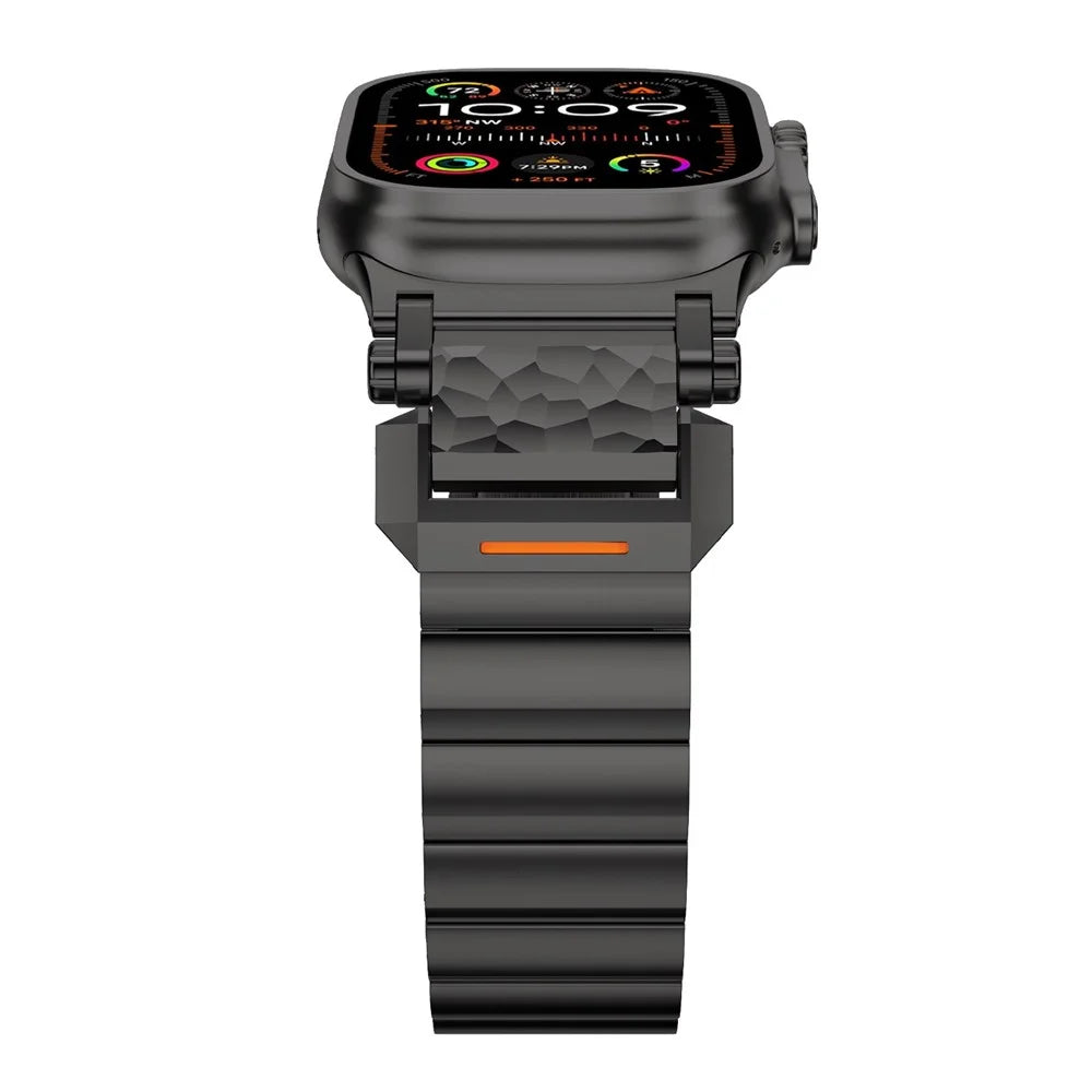 Textured Titanium Metal Band for Apple Watch Ultra 3 2 1 49mm / Series 11 10 46mm / 9 8 7 45mm / SE3 SE2 SE 6 5 4 44mm / 3 2 1 42mm Replacement Watch Strap with Butterfly Clasp - Black - 3