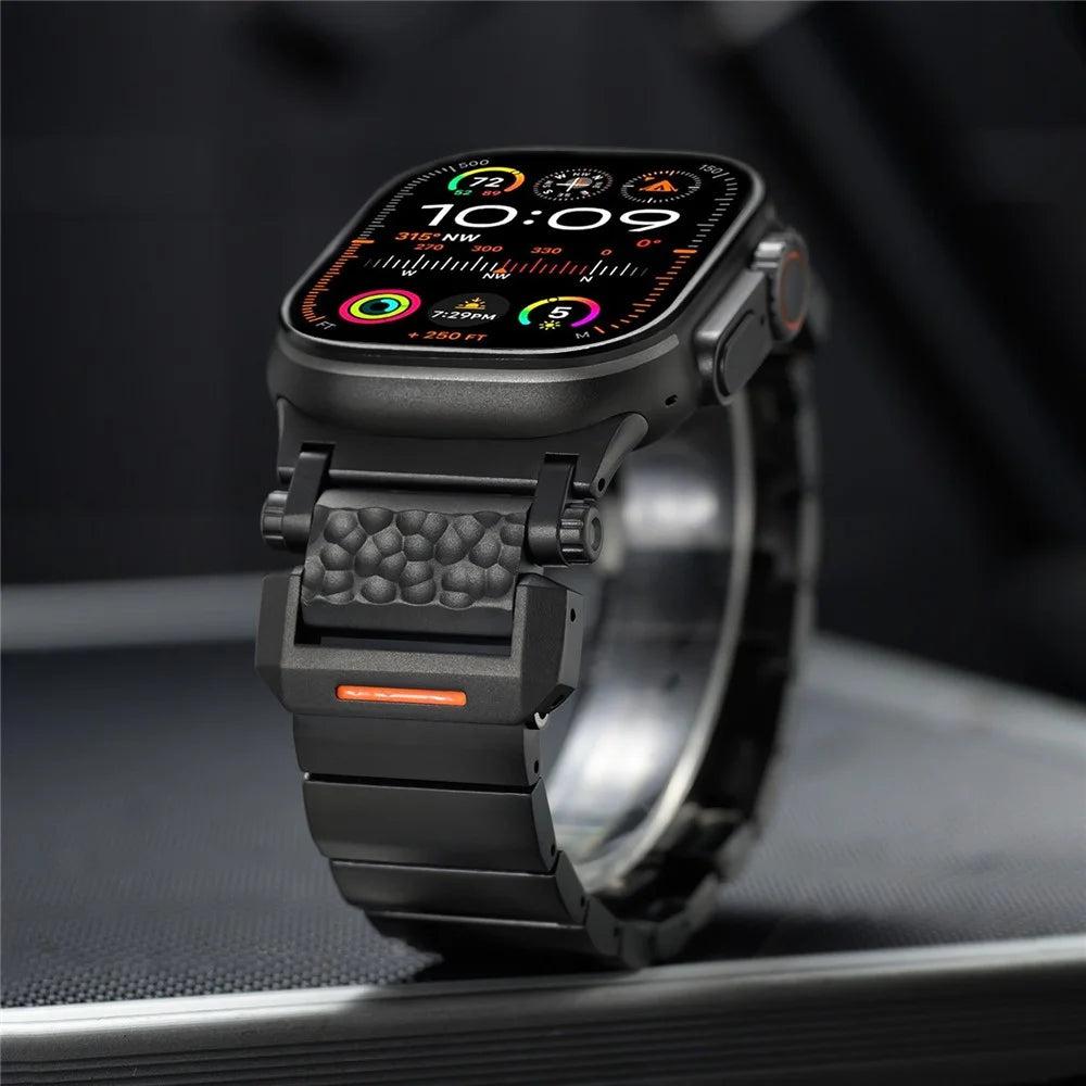 Textured Titanium Metal Band for Apple Watch Ultra 3 2 1 49mm / Series 11 10 46mm / 9 8 7 45mm / SE3 SE2 SE 6 5 4 44mm / 3 2 1 42mm Replacement Watch Strap with Butterfly Clasp - Black - 6