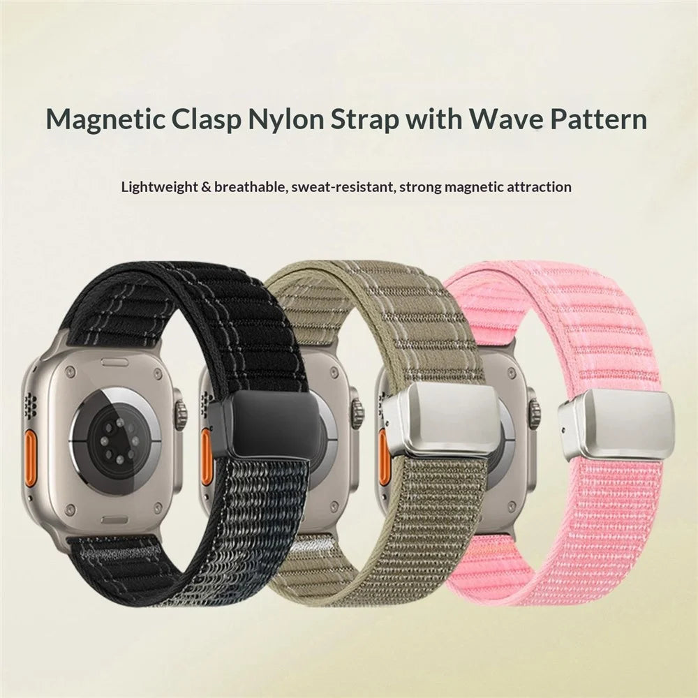 Watch Band For Apple Watch Ultra 3 2 1 49mm / Series 11 10 46mm / 9 8 7 45mm / SE3 SE2 SE 6 5 4 44mm / 3 2 1 42mm Magnetic Clasp Wave Pattern Nylon Wrist Strap - Sapphire - 5