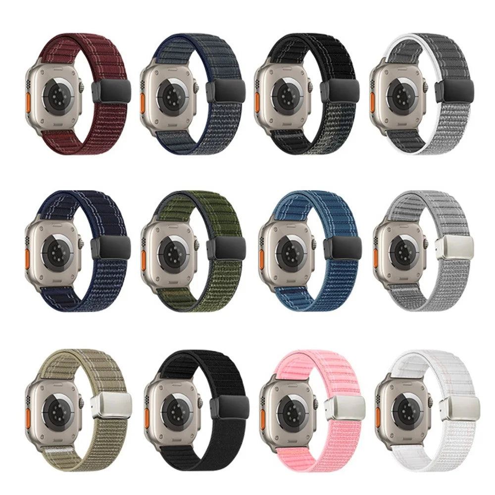 Watch Band For Apple Watch Ultra 3 2 1 49mm / Series 11 10 46mm / 9 8 7 45mm / SE3 SE2 SE 6 5 4 44mm / 3 2 1 42mm Magnetic Clasp Wave Pattern Nylon Wrist Strap - Sapphire - 6