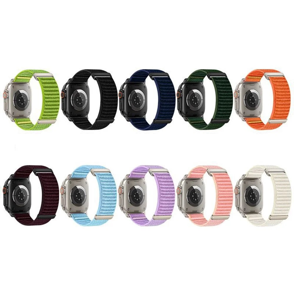 Watch Band For Apple Watch Series 11 10 42mm / 9 8 7 41mm / SE3 SE2 SE 6 5 4 40mm / 3 2 1 38mm Two-Piece Magic Tape Nylon Woven Wrist Strap - Orange - 7