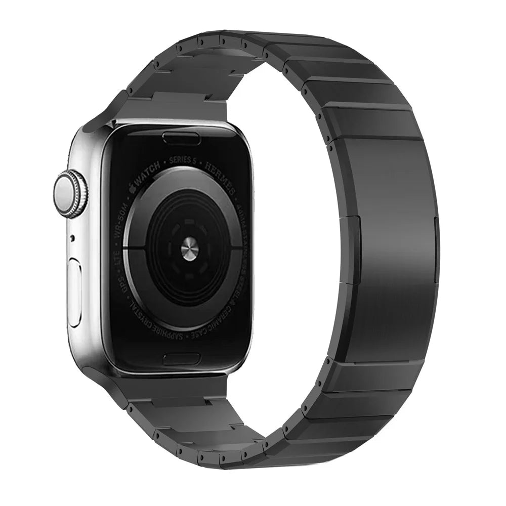 Dual Folded Buckle Watch Band for Apple Watch Series 11 10 42mm / 9 8 7 41mm / SE3 SE2 SE 6 5 4 40mm / 3 2 1 38mm Titanium Alloy Wrist Strap - Black - 1