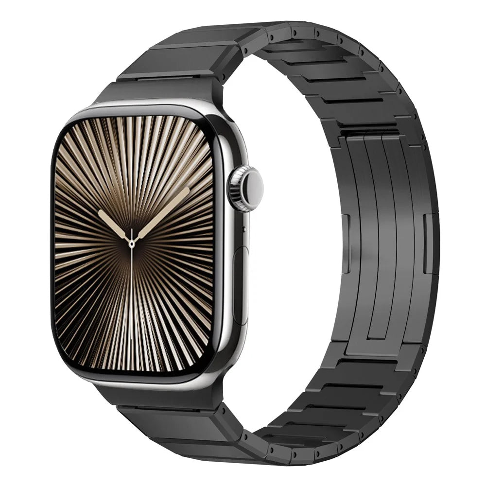 Dual Folded Buckle Watch Band for Apple Watch Series 11 10 42mm / 9 8 7 41mm / SE3 SE2 SE 6 5 4 40mm / 3 2 1 38mm Titanium Alloy Wrist Strap - Black - 2