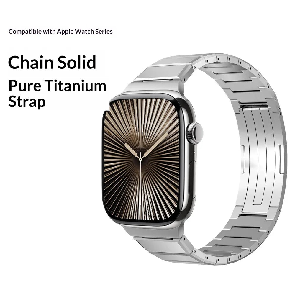 Dual Folded Buckle Watch Band for Apple Watch Series 11 10 42mm / 9 8 7 41mm / SE3 SE2 SE 6 5 4 40mm / 3 2 1 38mm Titanium Alloy Wrist Strap - Black - 4