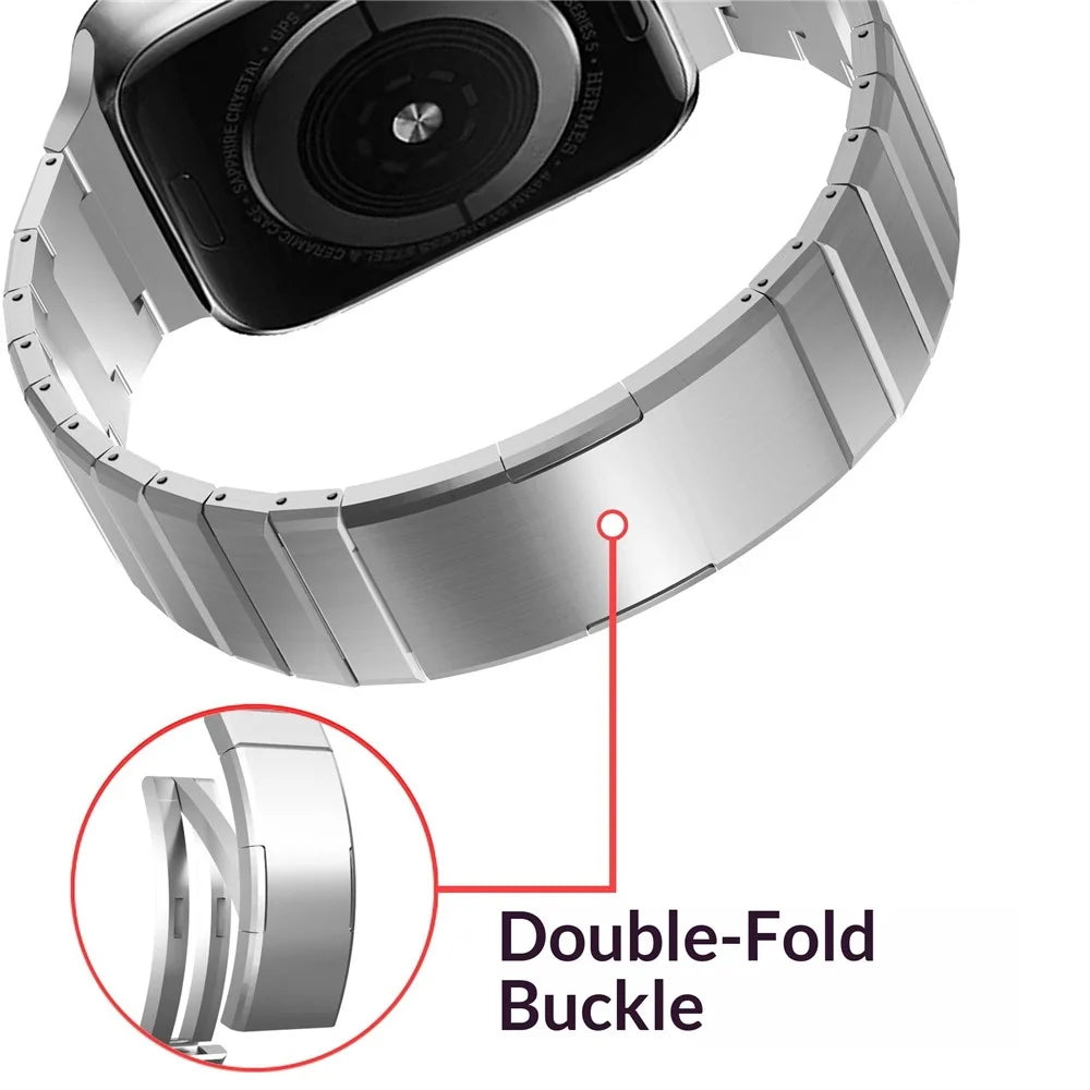 Dual Folded Buckle Watch Band for Apple Watch Series 11 10 42mm / 9 8 7 41mm / SE3 SE2 SE 6 5 4 40mm / 3 2 1 38mm Titanium Alloy Wrist Strap - Black - 5