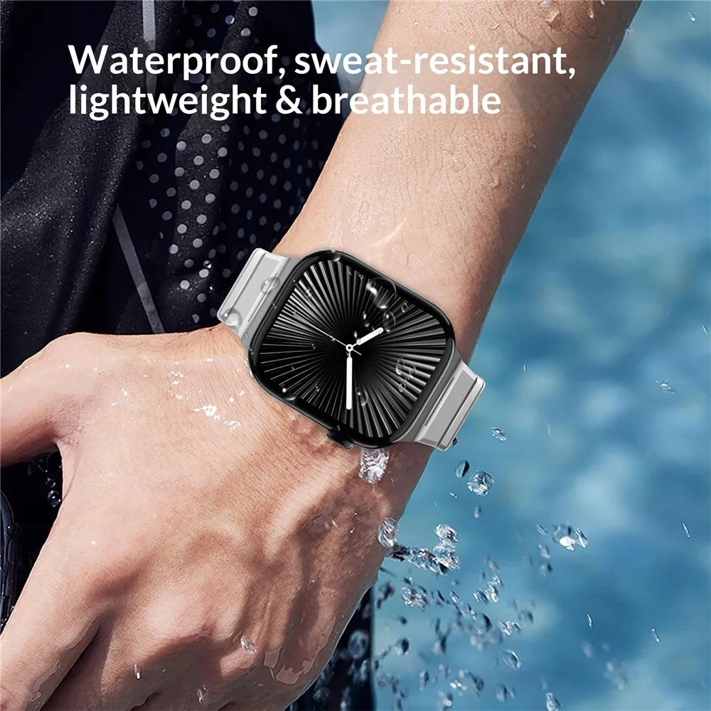 Dual Folded Buckle Watch Band for Apple Watch Series 11 10 42mm / 9 8 7 41mm / SE3 SE2 SE 6 5 4 40mm / 3 2 1 38mm Titanium Alloy Wrist Strap - Black - 7