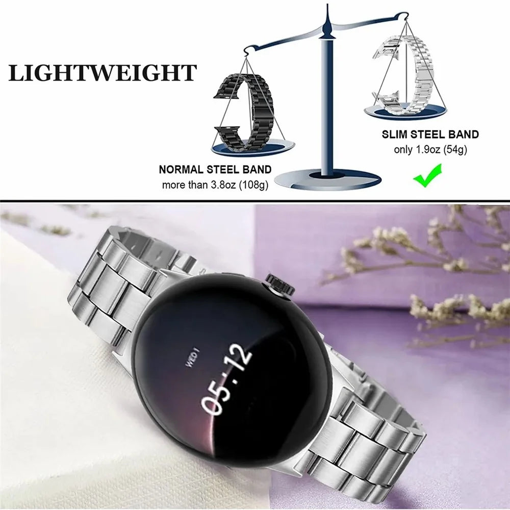 3-Bead Stainless Steel Band for Google Pixel Watch 4 45mm / Watch 3 45mm Removable Links Adjustable Watch Strap - Silver - 4