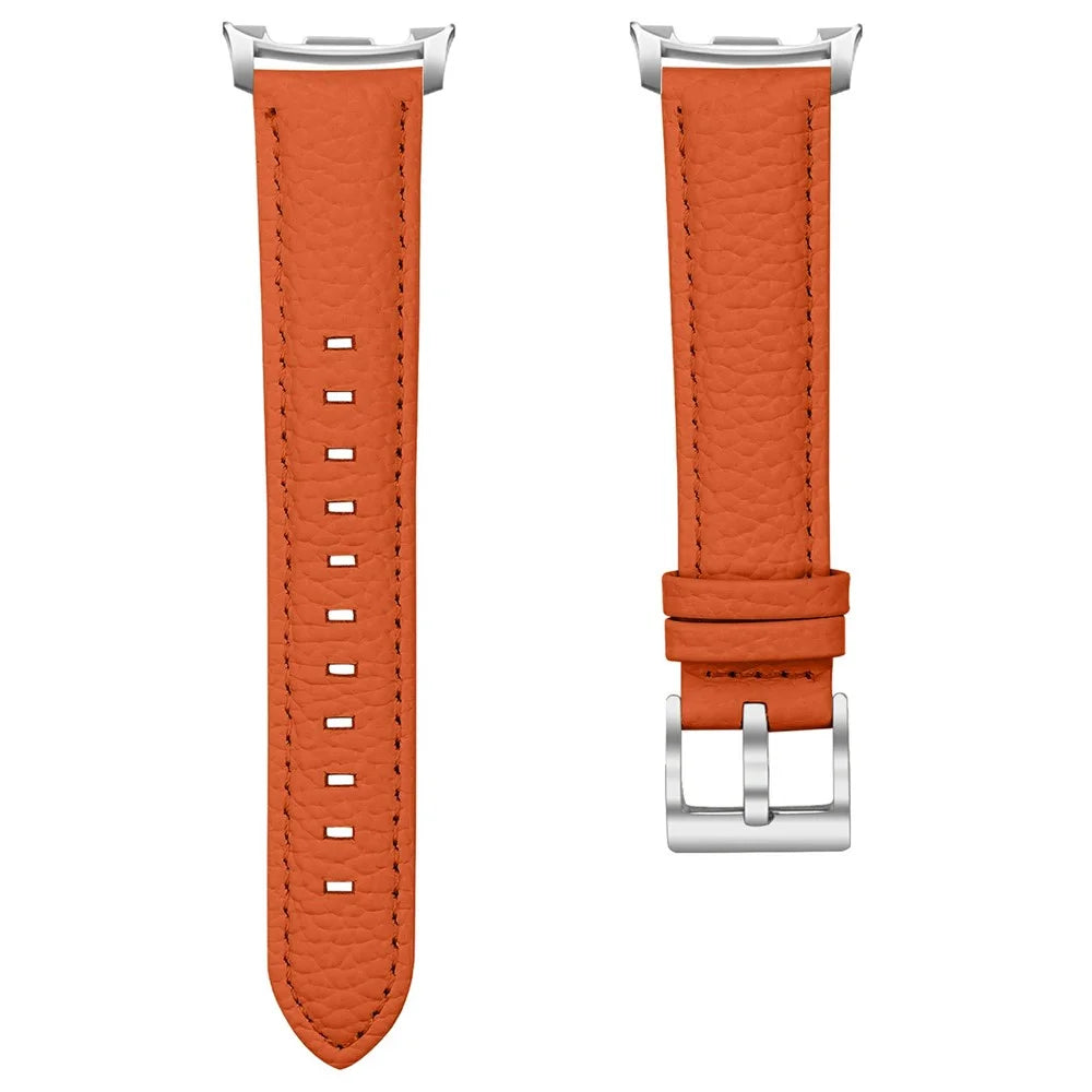Litchi Texture Genuine Cow Leather Strap for Samsung Galaxy Watch8 Classic 46mm / Watch8 44mm / 40mm Pointed-End Watch Band with Silver Buckle - Orange - 3