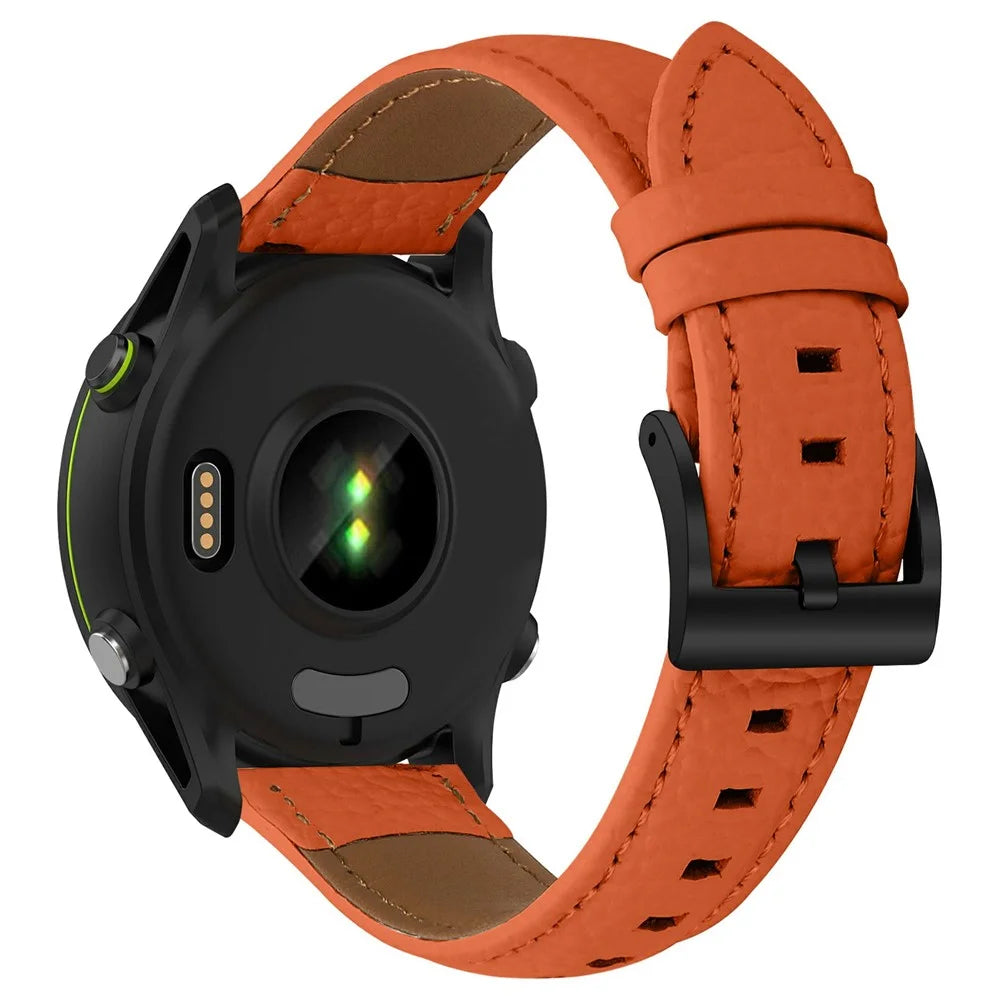 20mm Litchi Textured Genuine Cow Leather Strap with Electroplated Buckle for Garmin Forerunner 168 / Forerunner 168 Music / D2 Air X10 Pointed-End Watch Band - Orange / Black - 1