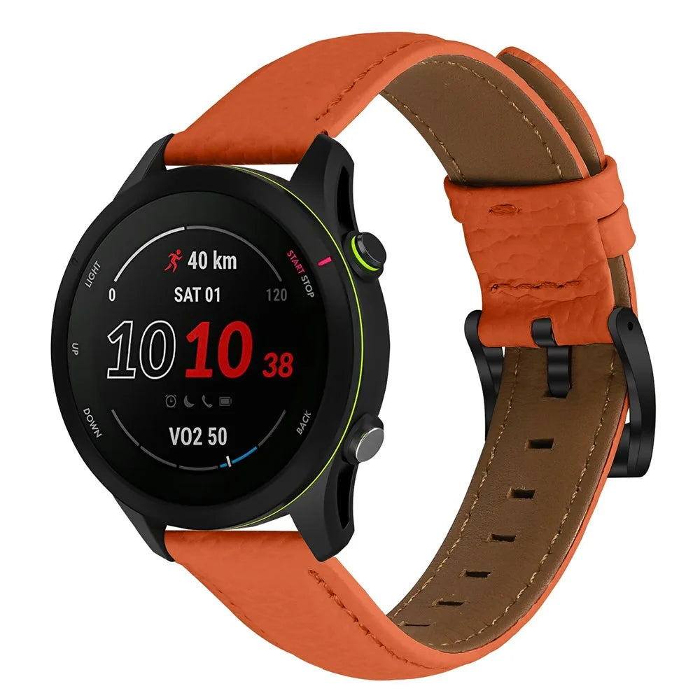 20mm Litchi Textured Genuine Cow Leather Strap with Electroplated Buckle for Garmin Forerunner 168 / Forerunner 168 Music / D2 Air X10 Pointed-End Watch Band - Orange / Black - 2