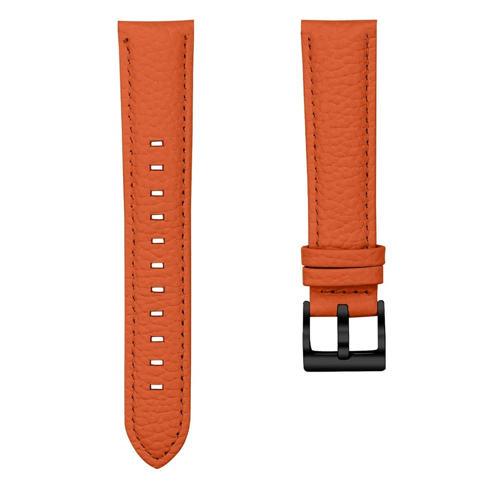 20mm Litchi Textured Genuine Cow Leather Strap with Electroplated Buckle for Garmin Forerunner 168 / Forerunner 168 Music / D2 Air X10 Pointed-End Watch Band - Orange / Black - 3