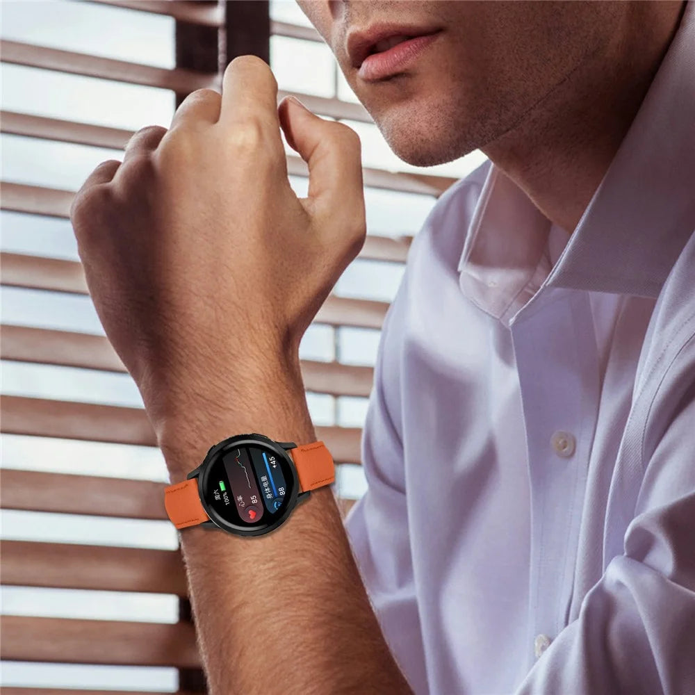 20mm Litchi Textured Genuine Cow Leather Strap with Electroplated Buckle for Garmin Forerunner 168 / Forerunner 168 Music / D2 Air X10 Pointed-End Watch Band - Orange / Black - 5
