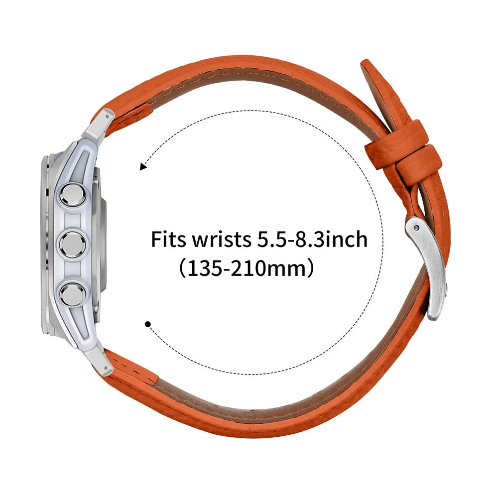 Litchi Texture Genuine Cow Leather Strap for Garmin Fenix 8 47mm / Tactix 8 47mm / quatix 8 47mm Pointed-End Watch Band with Silver Buckle - Orange - 6