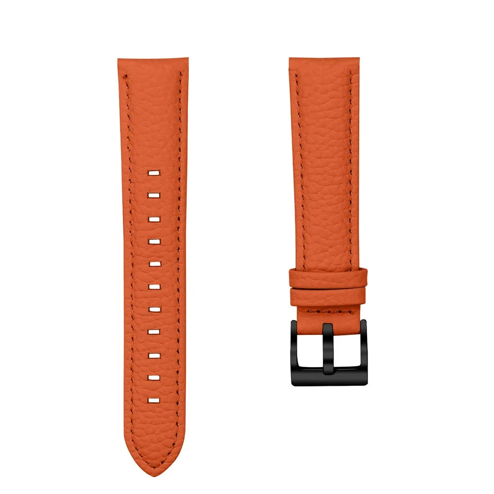 Litchi Textured Genuine Cow Leather Strap with Electroplated Buckle for Coros Pace 2 / Huawei Watch GT 3 42mm / TicWatch GTH Pointed-End Watch Band - Orange / Black - 2