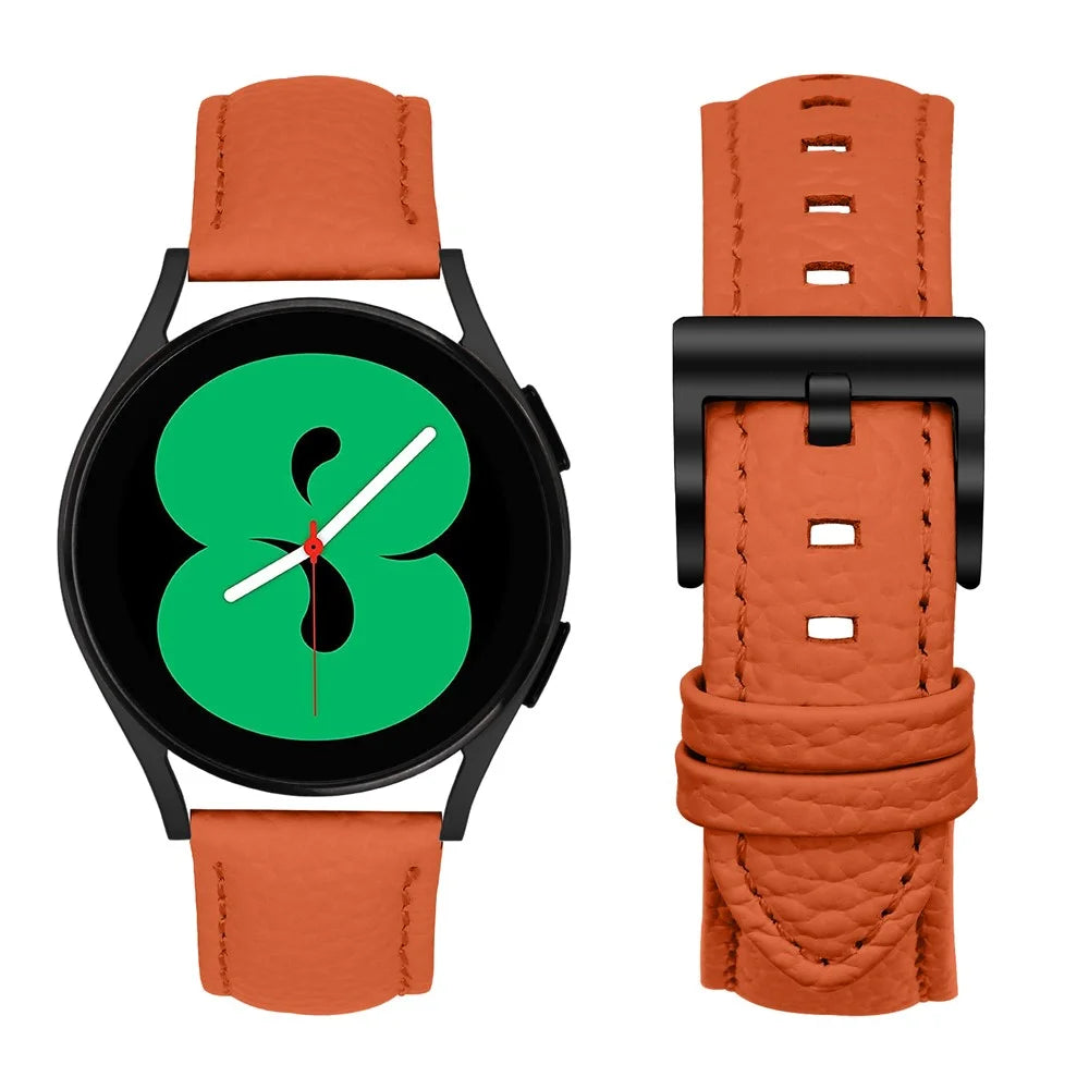 Litchi Textured Genuine Cow Leather Strap with Electroplated Buckle for Coros Pace 2 / Huawei Watch GT 3 42mm / TicWatch GTH Pointed-End Watch Band - Orange / Black - 3