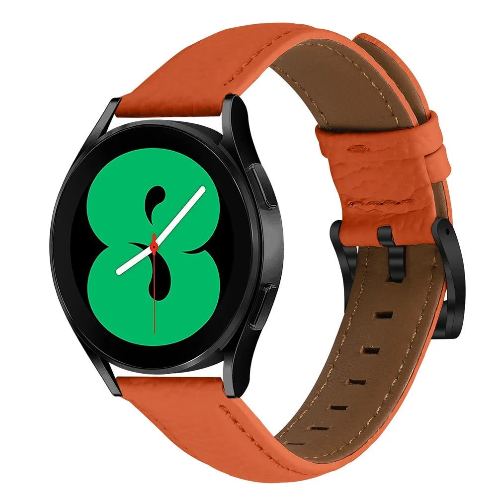 Litchi Textured Genuine Cow Leather Strap with Electroplated Buckle for Coros Pace 2 / Huawei Watch GT 3 42mm / TicWatch GTH Pointed-End Watch Band - Orange / Black - 4
