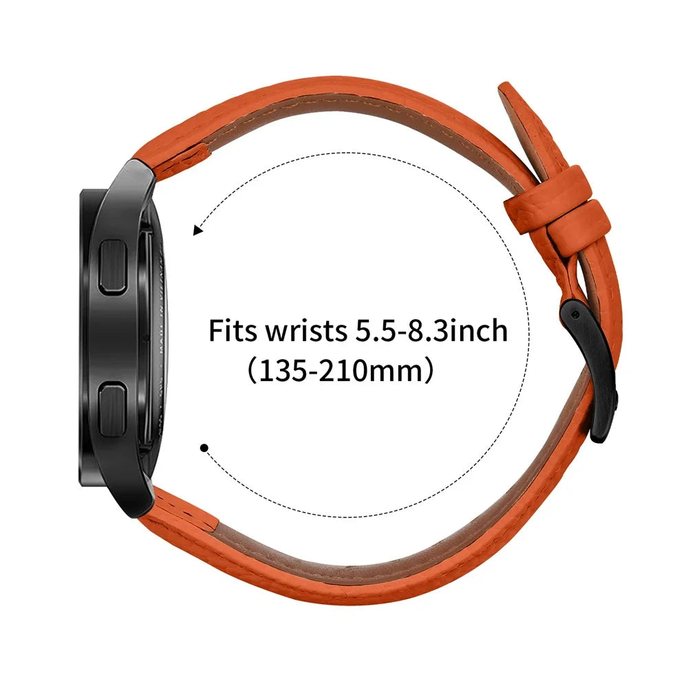 Litchi Textured Genuine Cow Leather Strap with Electroplated Buckle for Coros Pace 2 / Huawei Watch GT 3 42mm / TicWatch GTH Pointed-End Watch Band - Orange / Black - 5