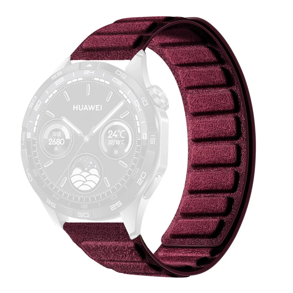 22mm Suede Leather Magnetic Strap for Huawei Watch GT 6 / 5 / 5 Pro 46mm Square Design Watch Band - Wine Red - 1