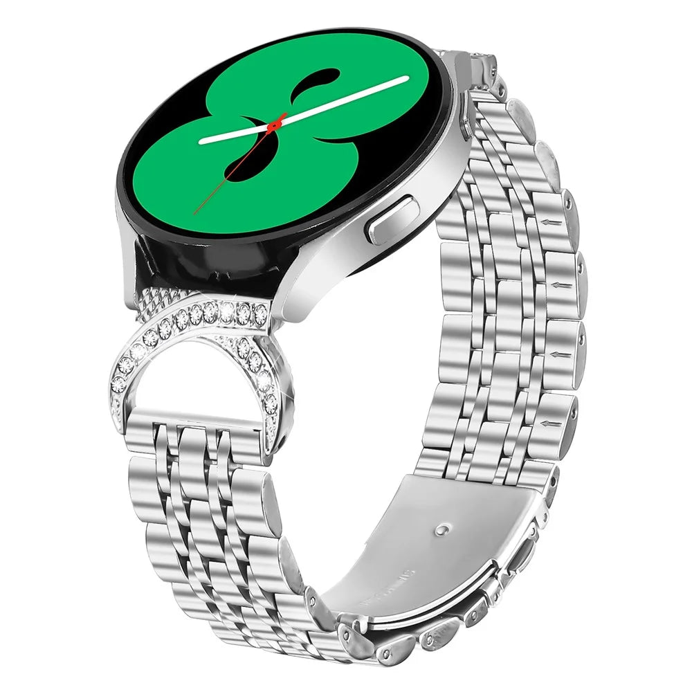 For Samsung Galaxy Watch7 44mm / 40mm Watch Band Seven Bead Stainless Steel Strap with Rhinestone Ox Horn Style Connector - Silver - 2