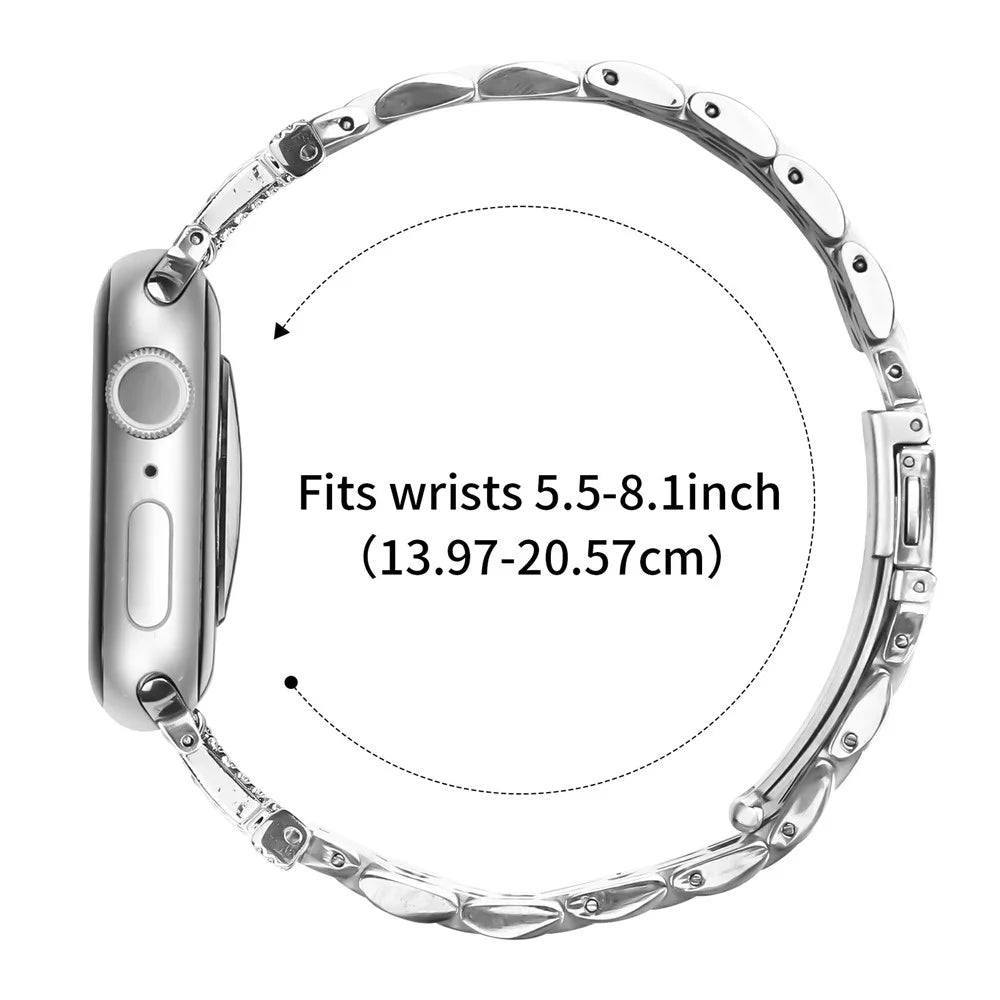 Stainless Steel Strap For Apple Watch Series 11 10 42mm / 9 8 7 41mm / SE3 SE2 SE 6 5 4 40mm / 3 2 1 38mm Rhinestone Decor M-Shaped Connector - Silver - 7