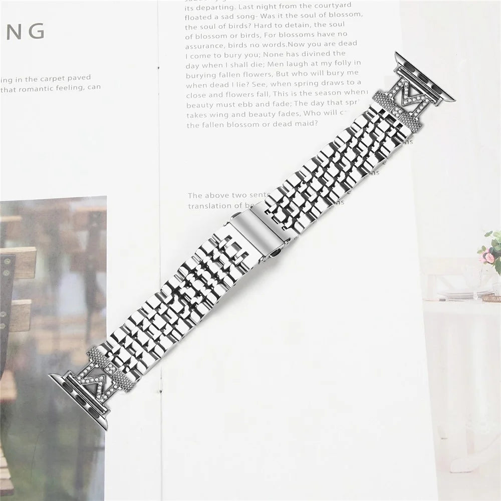 Stainless Steel Strap For Apple Watch Ultra 3 2 1 49mm / Series 11 10 46mm / 9 8 7 45mm / SE3 SE2 SE 6 5 4 44mm / 3 2 1 42mm Rhinestone Decor M-Shaped Connector - Silver - 6