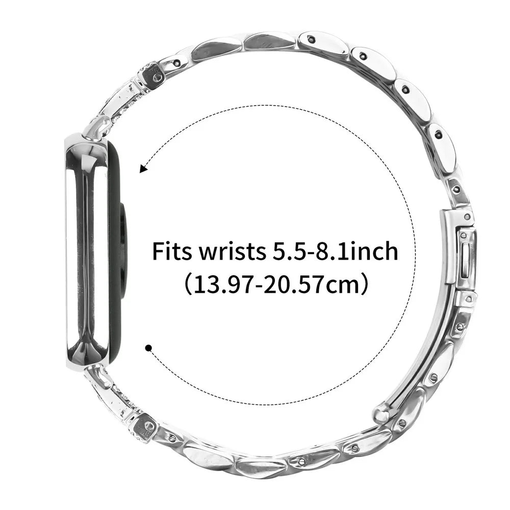 For Xiaomi Smart Band 10 Pro / 9 Pro / 8 Pro / Redmi Watch 6 / 5 / 4 Watch Band Stainless Steel Strap with Rhinestone Decor M-Shaped Connector - Silver - 7