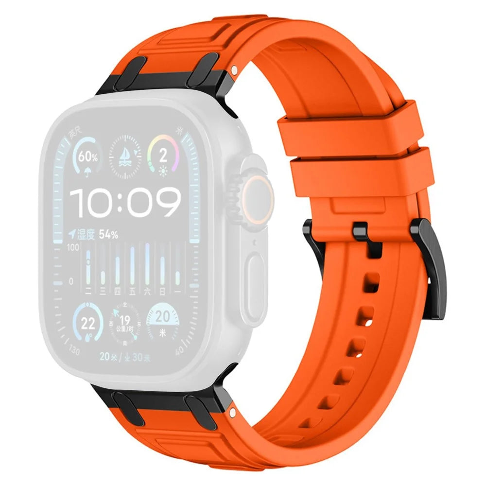 Armor Silicone Watch Band for Apple Watch Ultra 3 2 1 49mm / Series 11 10 46mm / 9 8 7 45mm / SE3 SE2 SE 6 5 4 44mm / 3 2 1 42mm Adjustable Strap - Orange - 1