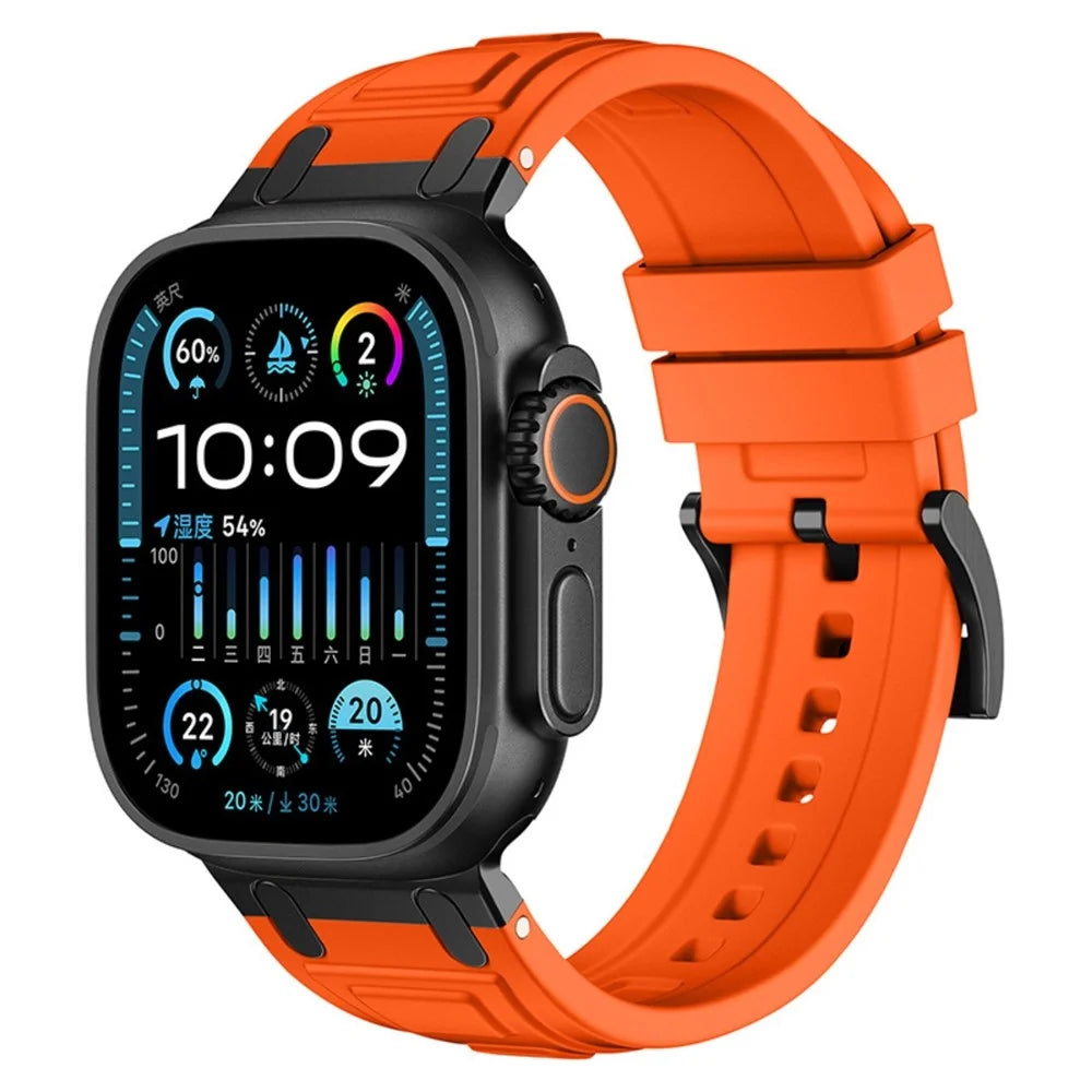 Armor Silicone Watch Band for Apple Watch Ultra 3 2 1 49mm / Series 11 10 46mm / 9 8 7 45mm / SE3 SE2 SE 6 5 4 44mm / 3 2 1 42mm Adjustable Strap - Orange - 2