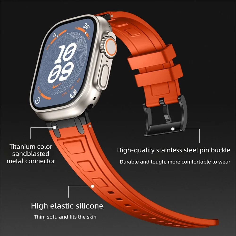 Armor Silicone Watch Band for Apple Watch Ultra 3 2 1 49mm / Series 11 10 46mm / 9 8 7 45mm / SE3 SE2 SE 6 5 4 44mm / 3 2 1 42mm Adjustable Strap - Orange - 3