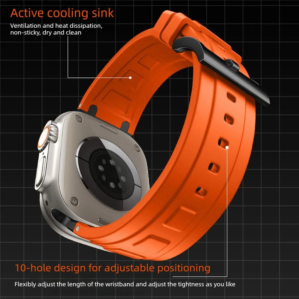 Armor Silicone Watch Band for Apple Watch Ultra 3 2 1 49mm / Series 11 10 46mm / 9 8 7 45mm / SE3 SE2 SE 6 5 4 44mm / 3 2 1 42mm Adjustable Strap - Orange - 4