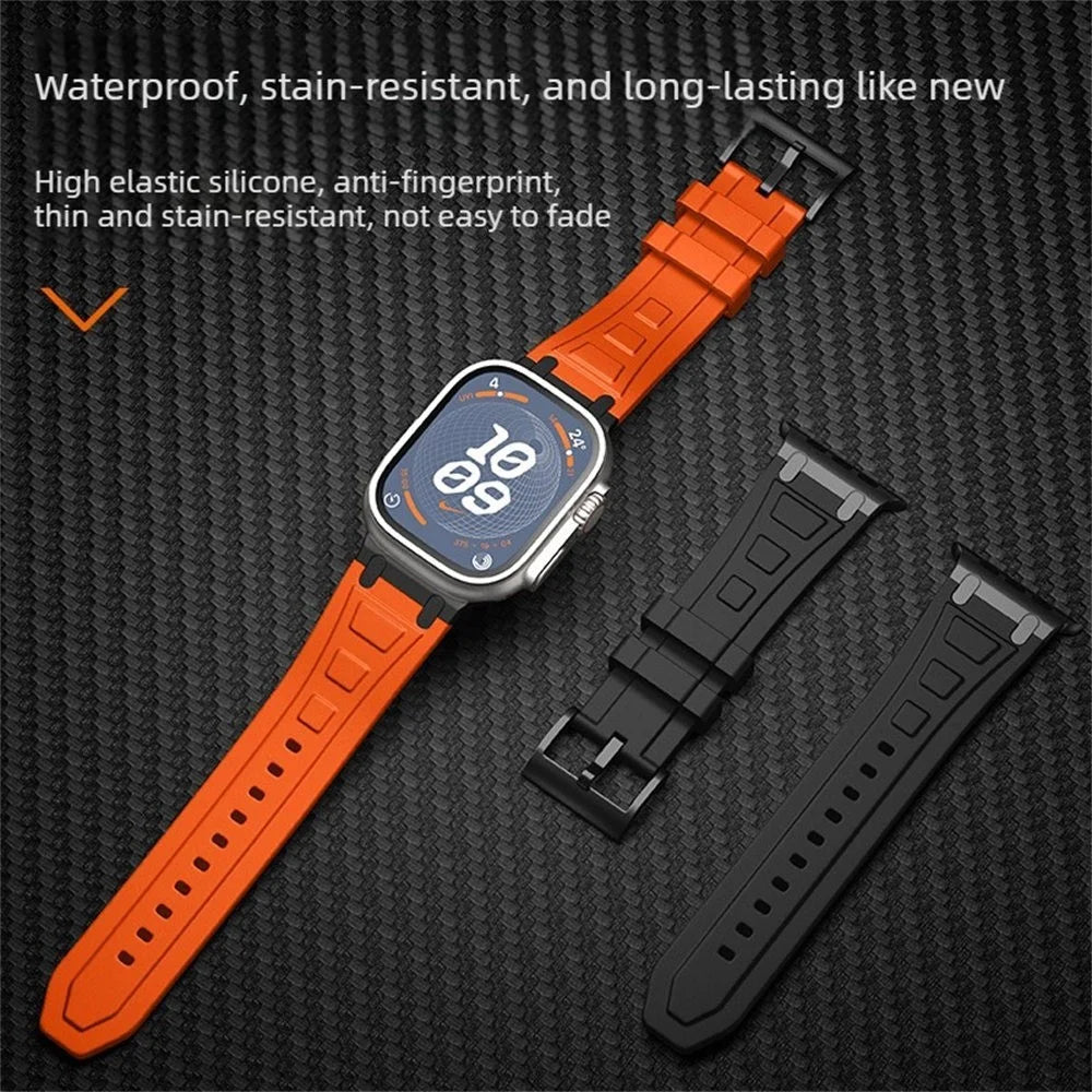 Armor Silicone Watch Band for Apple Watch Ultra 3 2 1 49mm / Series 11 10 46mm / 9 8 7 45mm / SE3 SE2 SE 6 5 4 44mm / 3 2 1 42mm Adjustable Strap - Orange - 5