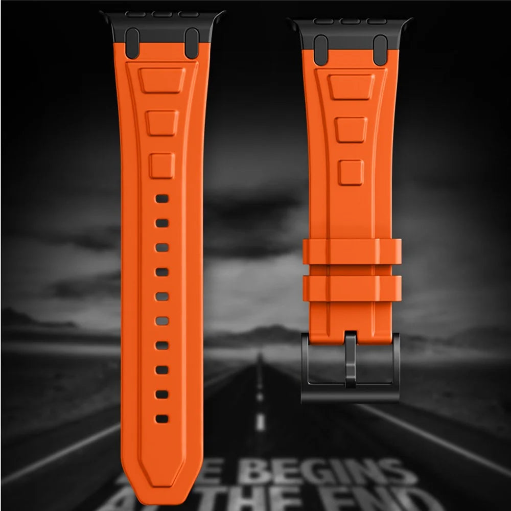 Armor Silicone Watch Band for Apple Watch Ultra 3 2 1 49mm / Series 11 10 46mm / 9 8 7 45mm / SE3 SE2 SE 6 5 4 44mm / 3 2 1 42mm Adjustable Strap - Orange - 7
