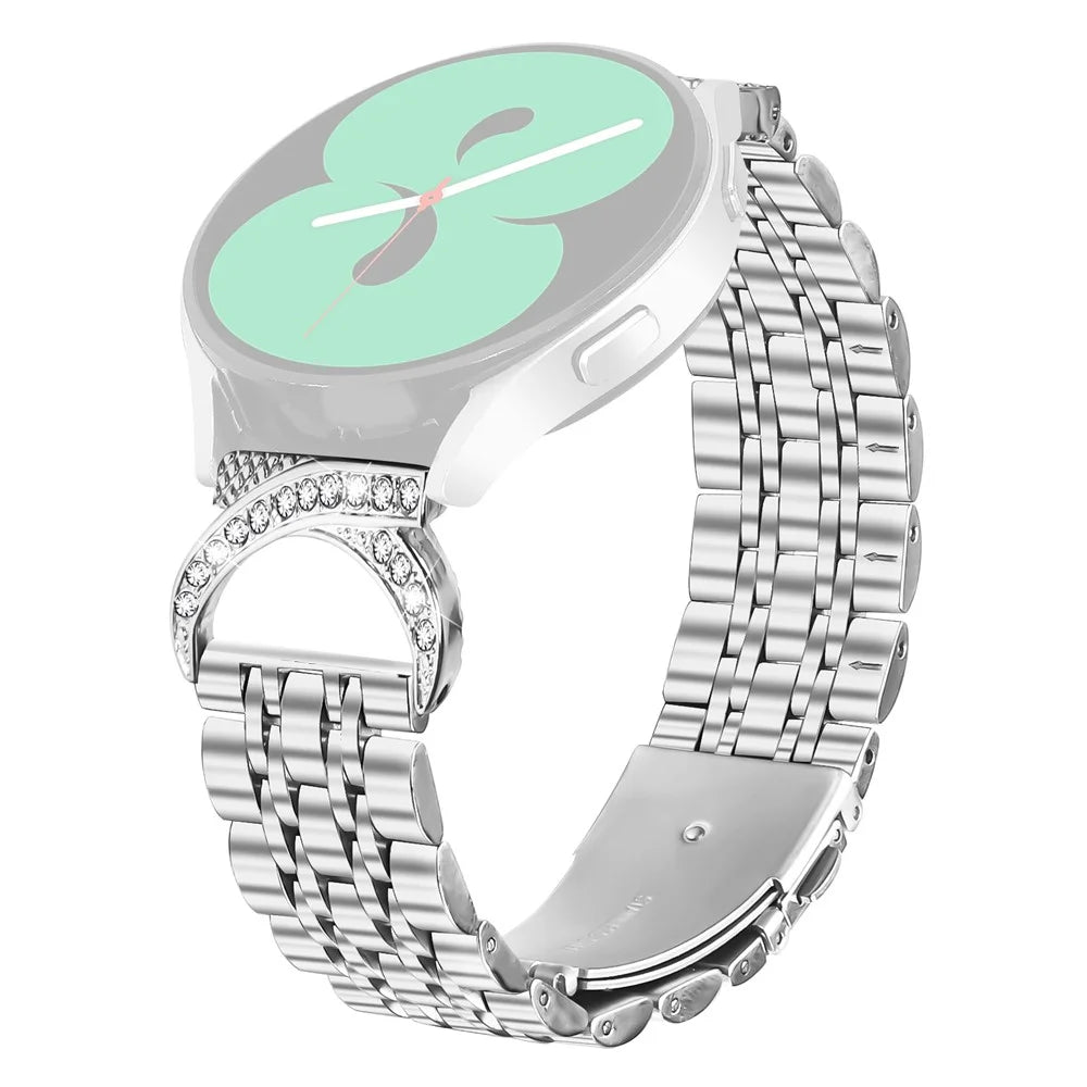 20mm Watch Band For Garmin Forerunner 570 42mm / Forerunner 165 / 165 Music Seven Bead Stainless Steel Strap with Rhinestone Ox Horn Style Connector - Silver - 1