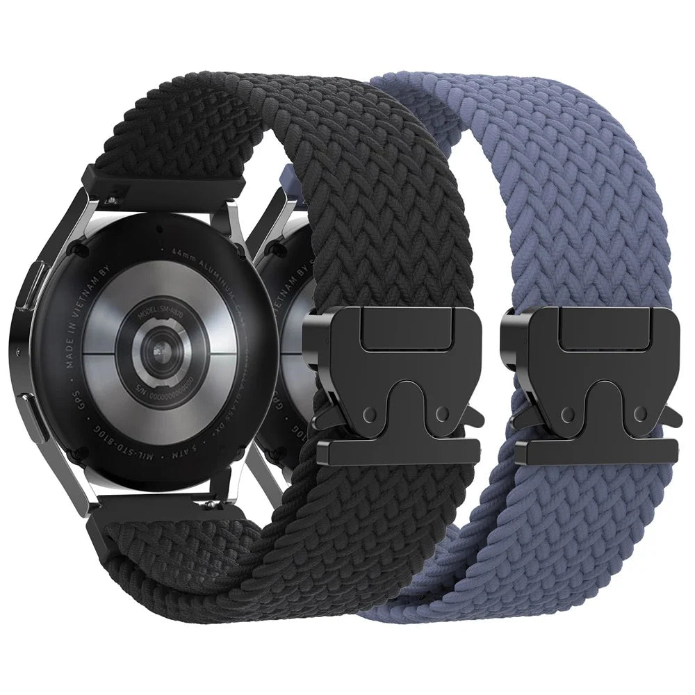 AHASTYLE WE37 20mm Watch Band For Samsung Galaxy Watch7 / Watch6 / Watch 5 / Watch 4 40mm 44mm Double Loop Nylon Braided Strap with Parachute Buckle - Black / Blue Grey - 1