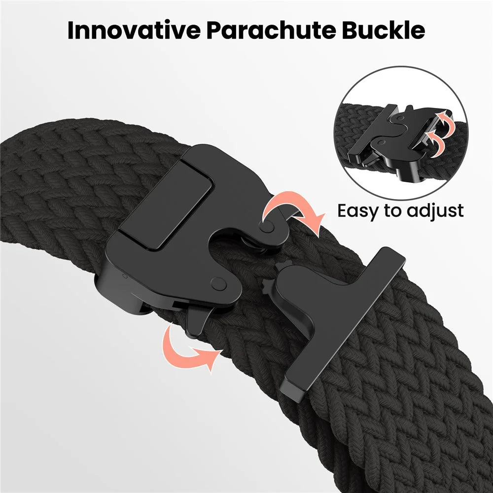 AHASTYLE WE37 20mm Watch Band For Samsung Galaxy Watch7 / Watch6 / Watch 5 / Watch 4 40mm 44mm Double Loop Nylon Braided Strap with Parachute Buckle - Black / Blue Grey - 3