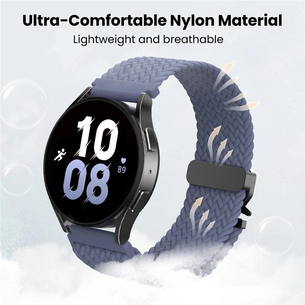 AHASTYLE WE37 20mm Watch Band For Samsung Galaxy Watch7 / Watch6 / Watch 5 / Watch 4 40mm 44mm Double Loop Nylon Braided Strap with Parachute Buckle - Black / Blue Grey - 4