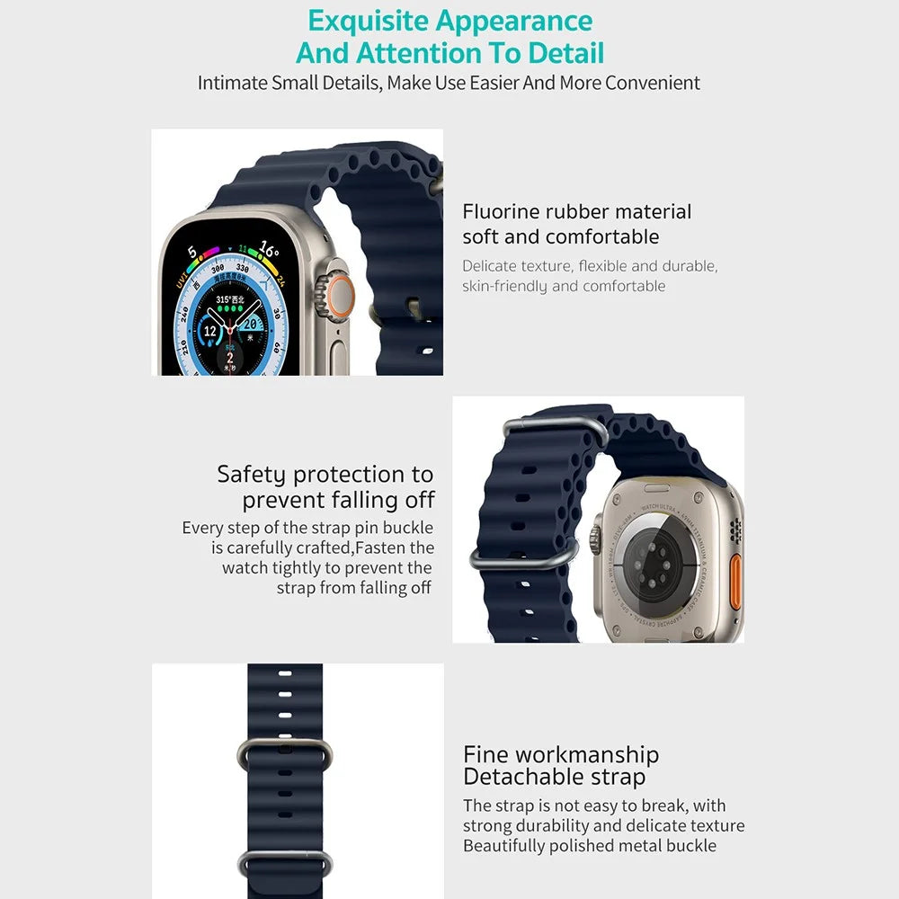 COTECI W96 Silicone Strap for Apple Watch Series 11 10 42mm / 9 8 7 41mm / SE3 SE2 SE 6 5 4 40mm / 3 2 1 38mm Replacement Adjustable Watchband - Midnight Blue - 5
