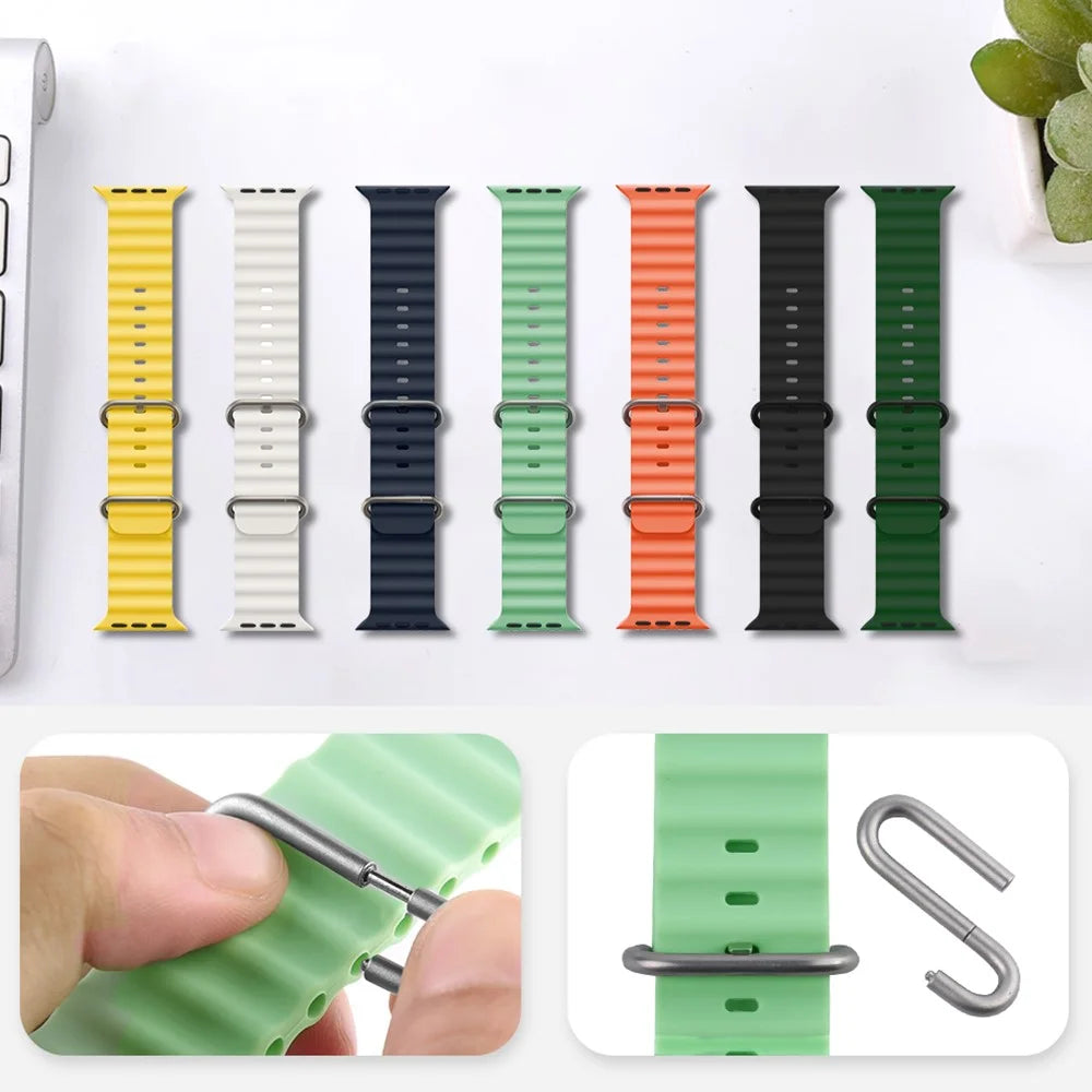 COTECI W96 Silicone Strap for Apple Watch Series 11 10 42mm / 9 8 7 41mm / SE3 SE2 SE 6 5 4 40mm / 3 2 1 38mm Replacement Adjustable Watchband - Midnight Blue - 6