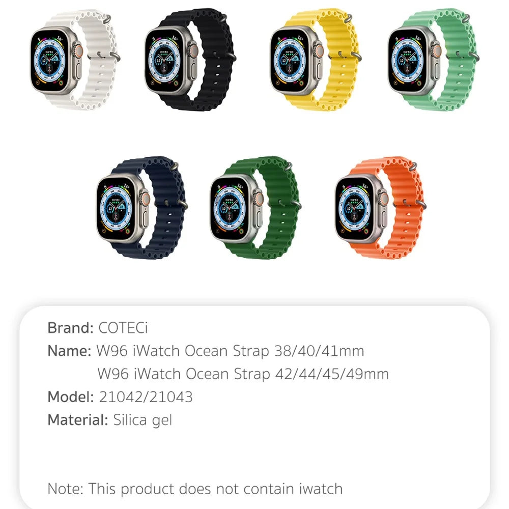 COTECI W96 Silicone Strap for Apple Watch Series 11 10 42mm / 9 8 7 41mm / SE3 SE2 SE 6 5 4 40mm / 3 2 1 38mm Replacement Adjustable Watchband - Midnight Blue - 7