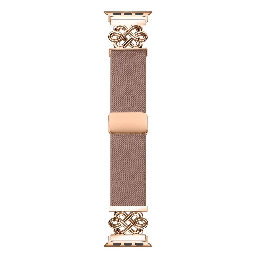 Nylon Sport Band For Apple Watch Series 11 10 42mm / 9 8 7 41mm / SE 2023 2022 SE 6 5 4 40mm / 3 2 1 38mm Elastic Strap with Chinese Knot Magnetic Buckle - Pink - 1