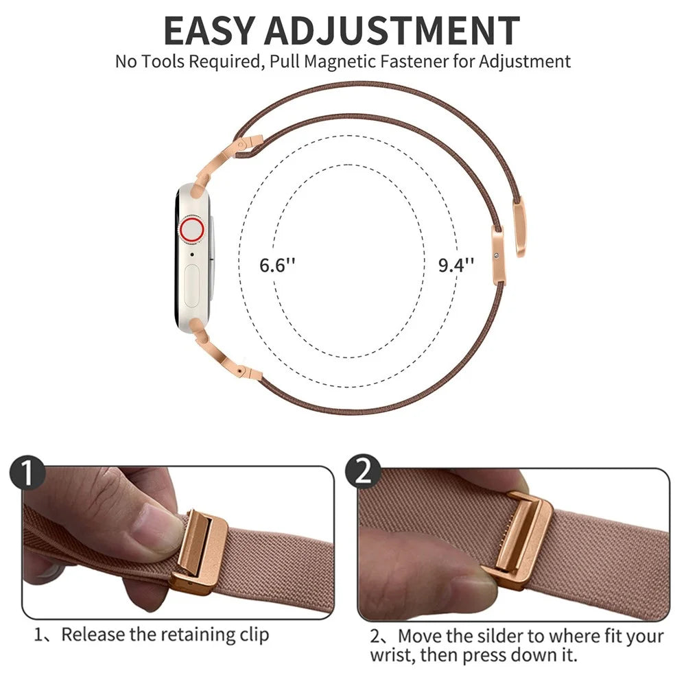 Nylon Sport Band For Apple Watch Series 11 10 42mm / 9 8 7 41mm / SE 2023 2022 SE 6 5 4 40mm / 3 2 1 38mm Elastic Strap with Chinese Knot Magnetic Buckle - Pink - 6