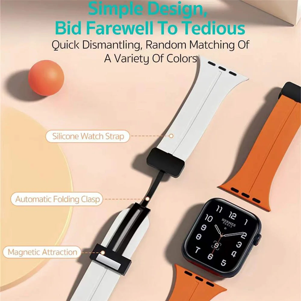 COTECI W108 Magnetic Silicone Band for Apple Watch Series 11 10 42mm / 9 8 7 41mm / SE3 SE2 SE 6 5 4 40mm / 3 2 1 38mm Watch Strap - White - 5