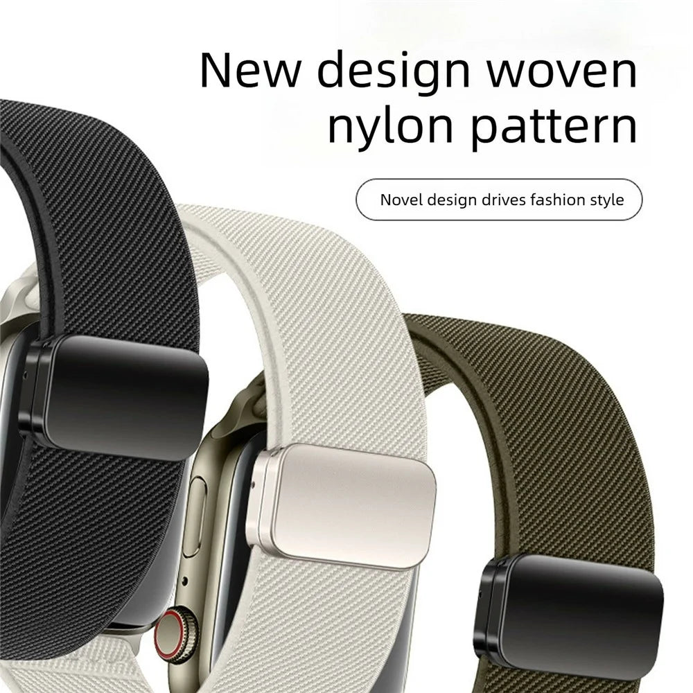 Dual Magnetic Buckle Strap for Apple Watch Series 11 10 42mm / 9 8 7 41mm / SE3 SE2 SE 6 5 4 40mm / 3 2 1 38mm Woven Nylon Loop Watch Band - Dark Olive Green - 3