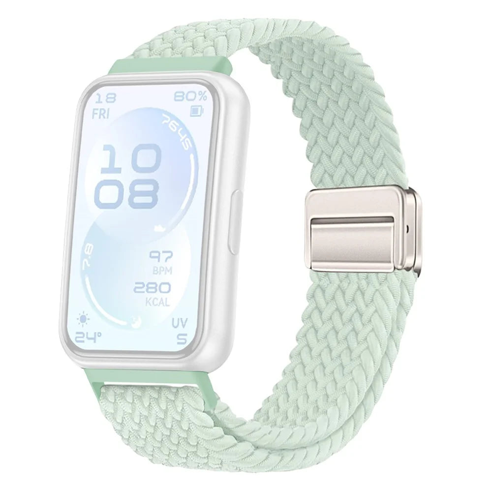 Elastic Woven Nylon Strap for Huawei Band 11 / 11 Pro Watch Band Adjustable with Magnetic Clasp - Mint Green - 1