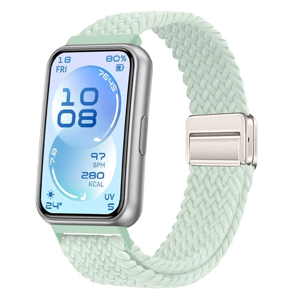 Elastic Woven Nylon Strap for Huawei Band 11 / 11 Pro Watch Band Adjustable with Magnetic Clasp - Mint Green - 2