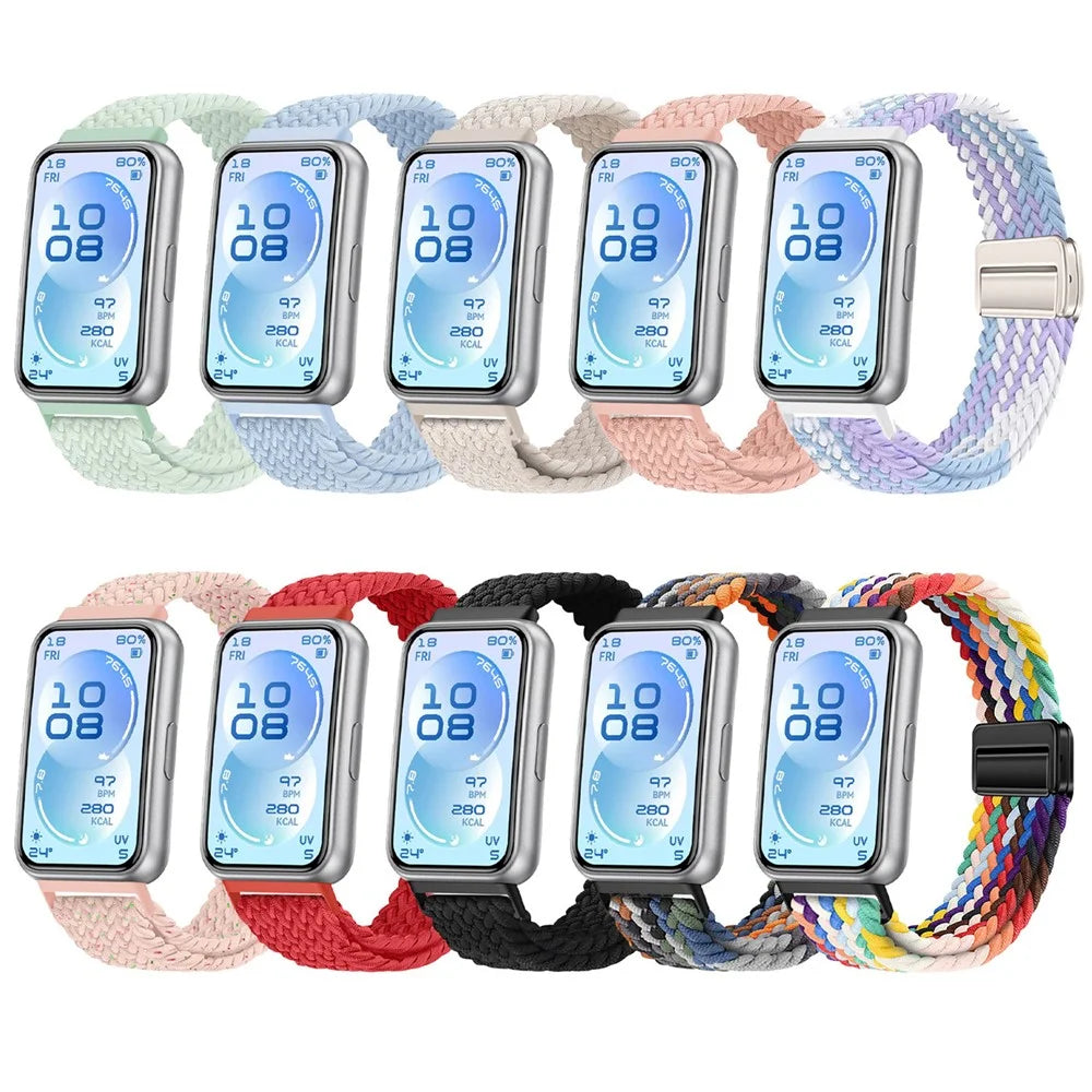 Elastic Woven Nylon Strap for Huawei Band 11 / 11 Pro Watch Band Adjustable with Magnetic Clasp - Mint Green - 6